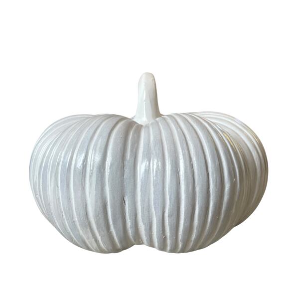 Large White Clay Pumpkin 13x10 Made in India New - Picture 6 of 15